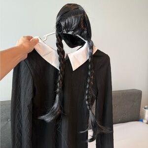 Wednesday Addams halloween costume with brand new Braided Wig! Small / petite
